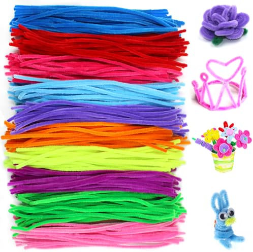 300 piezas de limpiapipas artesanales, AFUNTA Tallos de chenilla, palitos borrosos, regalos hechos a mano, decoración artesanal para costura, bodas, decoración del hogar (10 colores)