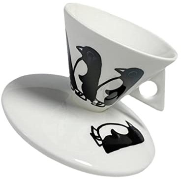 SilteD 1 set Afternoon Delicate Creative Household Penguin Black Bar Supplies and Exquisite Ml Saucer Mocha Dish Sauce Kitchen Kitchenware White Cappuccino Cup Flower Italian for