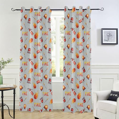 Wudan Wasserfarben-Cartoon-Vorhang mit niedlichem Feuerwehr-Design, 213,4 cm, Fenstervorhänge für Schlafzimmer, 213,4 cm Länge, Raumteiler, Café-Vorhänge, Dekoration, Cortinas para Sala, B02C23067