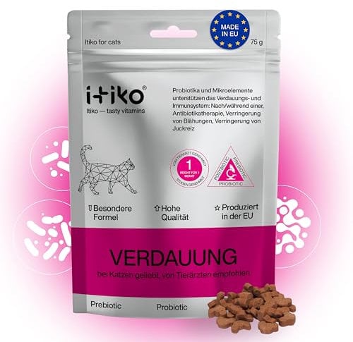 Itiko Snacks digestifs pour Chats - Friandises probiotiques - Favorise la Digestion - Alternative à l'argile - Psyllium pour diarrhée - Complément Alimentaire pour Chats