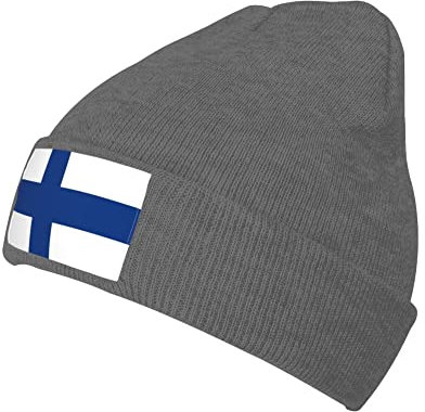 Strickmütze mit finnischer Flagge, Wintermütze für Damen und Herren, gestrickte Totenkopfmütze mit Bündchen, Acryl-Beanie für den Alltag