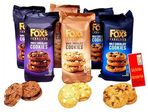 Fox's Fabulous cookies 6 x 180g, Three mix luxury varities of Milk, Triple & White chocolate Biscuits for special Occasions, Supreme gift to share with friends and family Snack Value Pack