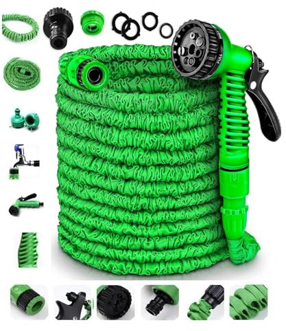 Tubo acqua irrigazione da Giardino pistola a spruzzo flessibile Estensibile 15 m - 30 m - 45 metri 50 FT, con 7 Funzioni per Lavaggio auto, Prato spruzzatore pressione a tenuta stagna (30 Metri)