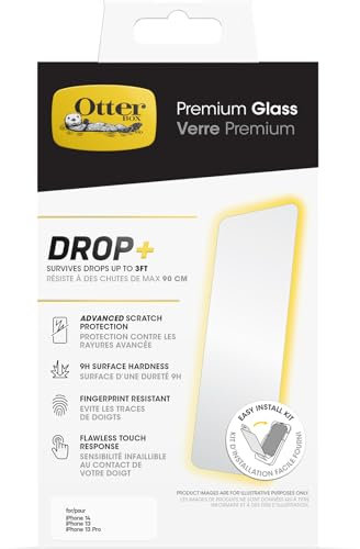 OtterBox Premium Glass Screen Protector for iPhone 16e, 14, 13, 13 Pro, Tempered Glass, advanced Scratch Protection, Survives Drops up to 3ft, Antimicrobial Protection, No Retail Packaging