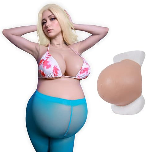 ROANYER Silicone Ventre de Femme Enceinte Réaliste Jumeaux Faux Ventre de bébé Fausse Grossesse 5-9 Mois Film Cosplay Costumes (Jumeaux-Ivorie)