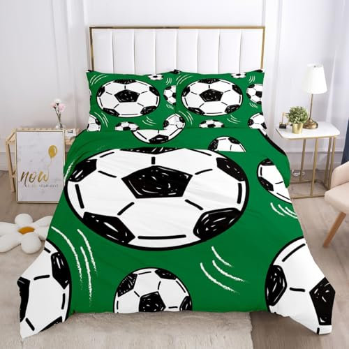 PAAHRYI Biancheria da letto per bambini 135x200 calcio, motivo calcio 3D Ragazzi adolescenti Sport Copripiumino, per adulti, ragazzi e ragazze con federe (A, 135 x 200 cm)