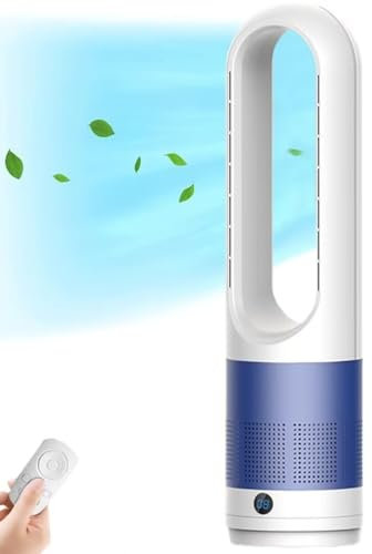 LSQXSS Bladeless fan with remote,portable tower fan for bedroom,kitchen,office,8 Speeds desk fan,air circulation oscillating floor fan,8H timer,80° swing,LED display