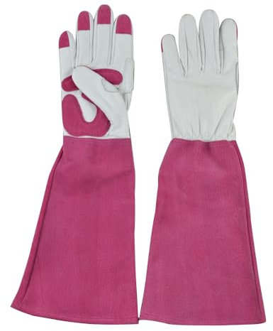 White Rose Lange Gartenhandschuhe für Damen und Herren, Leder, dornenresistent, Unkrauthandschuhe, Schutz, atmungsaktiv, Gartenhandschuh mit langen Ärmeln, Sicherheitshandschuhe für Gartenreinigung,