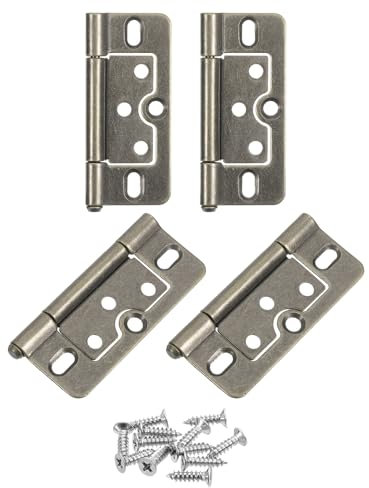 sourcing map 4Pcs 3x1.4 Inch Door Hinges Non-Mortise No Noise Bifold Door Hinges Plating for Cabinet Furniture Window Wardrobe with Screw, Antiqued Bronze