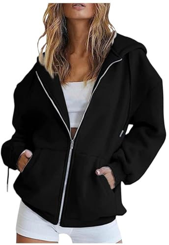 Generico Felpa Donna con Zip e Cappuccio Giacca da Donna Zip Up Felpe Sportiva Leggero Hoodie Cotone Manica Lunga Sweatshirt Aperto con Tasche e Cerniera Felpe Casual Primavera Autunno