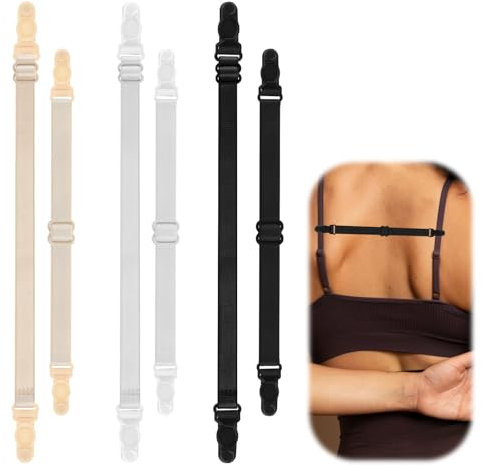 Abeillo 3 Pairs Bra Strap Holders for Slipping, Elastic Bra Strap Extender, Adjustable Bra Strap Clips to Make Racerback Conceal Straps Bra Accessories for Women(Black, White, Beige)