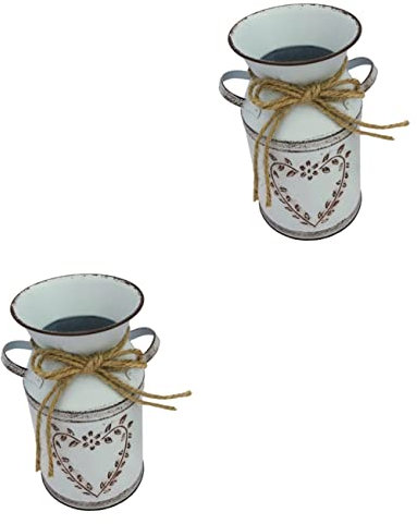 Amosfun 2st Zinnvase Vintage-vasen Hausdekorationen Für Zu Hause Vintage Blumenkrüge Vase Alte Vase Französischer Blumenkübel Rustikale Milchkännchenvase Blechdosen Eisenblech Grey