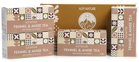 Alpi Nature Fennel and Anise Tea, 80 Fennel and Anise Tea Bags, 160g 5.6 oz, Pack of 4 x 20 Bags of 2g Each