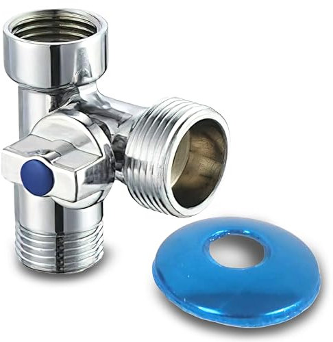 Pipesan – Robinet d’angle distributeur 3 voies en laiton M1/2 – F1/2 – M3/4 avec ruban téflon – Débit simultané – Surface chromée – Installation facile