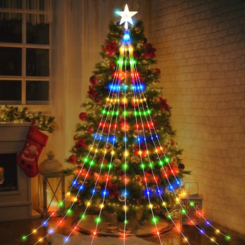 ACAREY Weihnachtsdeko Lichterkette Weihnachtsbaum Lichterkette mit Timer, 2M 198LEDs Lichterkette Weihnachtsbaum beleuchtung 9 Stränge Lichterkette für Innen Drauß, 8 Modi, IP65 Wasserdichte (Bunt)