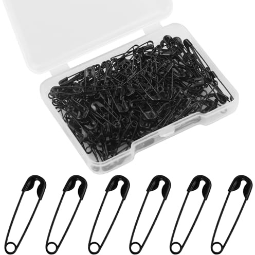 150 Stück Sicherheitsnadeln, 19mm Mini Sicherheitsnadeln für Kleidung Metall Sicherheitsnadel für Kleidung Nähen Basteln Schmuckherstellung (Schwarz)