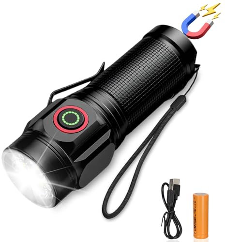 flintronic LED Taschenlampe Mini Extrem Hell, Extrem Hell Zoombare Mini Taschenlampen mit 5 Modi, IP65 Wasserdicht Taschenlampe mit Magnete, USB-C Wiederaufladbare für Camping,Wandern,Outdoor, Notfall