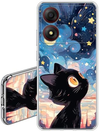 JEZSTHAI Handyhülle Kompatibel mit ZTE Blade A34 Hülle Silikon Transparent Weiche Fallschutz Stoßfeste Kratzfeste Durchsichtige Schutzhülle mit Katze Aesthetic Muster
