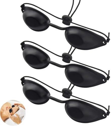 Heanvmyss Sunbed Goggles,3 Pcs Tanning Glasses,UV Protective Eyewear,IPL Safety Goggles,Individual Flexible Eye Shields,Elastic Band The Shades for Solarium(Black)