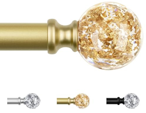 KAMANINA Extendable Curtain Poles 80-148 cm, Ø 19 mm Gold Curtain Pole | Adjustable Curtain Rod, Wall Mounted, Metal, Load 10 KG, with Round Translucent Finials, Decorative, for Living Room, Bedroom
