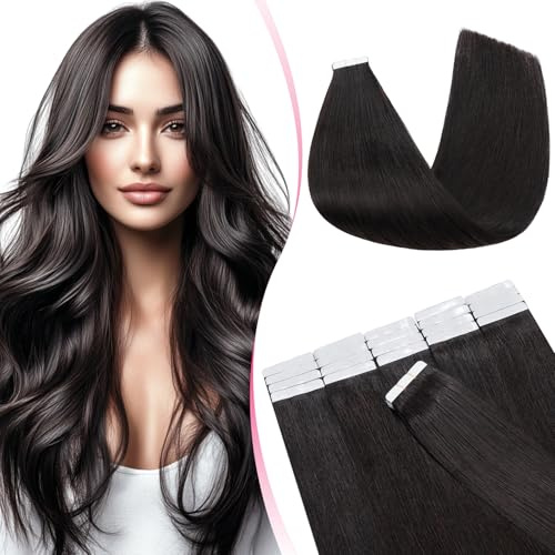 MY-LADY Tape Extensions Echthaar 20pcs 60 cm Natürliche Schwarze Remy Invisible Haar Tape In Haarverlängerung Natürlich 50g 24 Zoll #1B Glattes Echthaar Skin Weft Tape