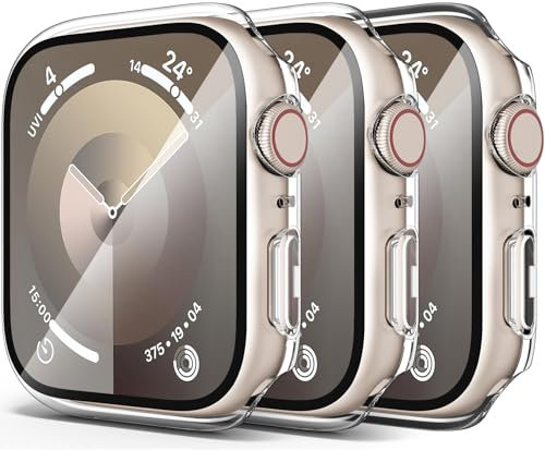 Paquete de 3 fundas rígidas para Apple Watch Series 9 y Series 8/7 de 45 mm, a prueba de golpes, resistente a los arañazos, funda protectora de repuesto para iWatch 9/8/7