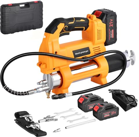 MISTRO Pompe à Graisse Électrique 10000 PSI, Pistolet à Graisse sans Fil avec 2x3000Mah Batteries Réservoir 400cc Tuyau Flexible 1m 2 Coupleurs et Bandoulière pour Tracteur Camion et Industrie