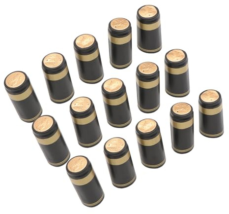 Capsule Termoretraibili per Bottiglie PVC 100 Pezzi Nero Bordo Dorato | Bocca Dritta, Linguetta Staccabile, Facili da Applicare, per Degustazioni ed Enoteche, Finitura