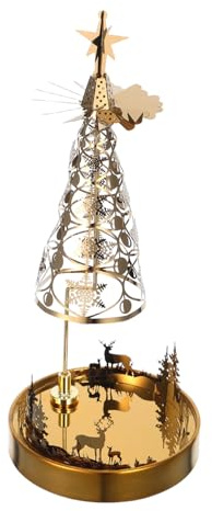 Mobestech Kerzen Karussell Weihnachten Drehbare Teelichthalterung Mit Weihnachtsbaum-Engel-Dekoration Teelichtkarussell Für Feste Und Zuhause