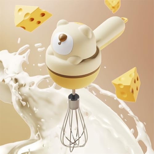 FUBESK Elektrischer Handmixer 3-Gang-USB-wiederaufladbar für Eierschlägel Küche Backen mit Edelstahl-Schneebesen für Gelb