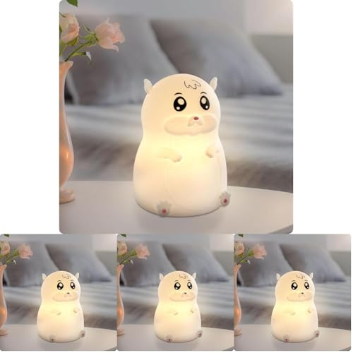 Ansmann Nachtlicht Kinder, Tier Lampe, Hamster aus Silikon, wiederaufladbar, dimmbar, verschiedenfarbig,Geburtstagsgeschenk für Jungen & Mädchen (Packung mit 4)