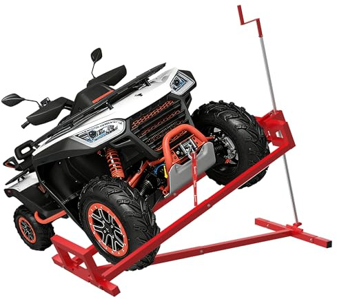 HENGMEI Rasenmäherheber Rasentraktor Heber Hebevorrichtung Hebebühne für Aufsitzrasenmäher Metall, Garten Rasenmäher Lifter bis 400 kg 45° Neigung Verstellbar Aufsitzmäher Reinigungshilfe (Rot)