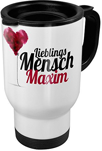 printplanet Thermobecher weiß mit Namen Maxim - Motiv Lieblingsmensch - Coffee to Go Becher, Thermo-Tasse
