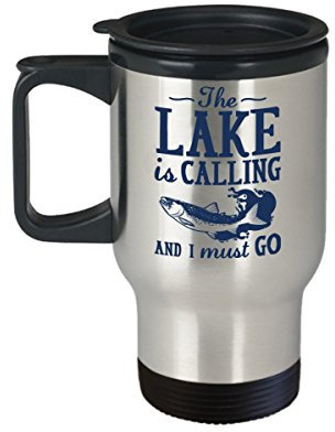 Funny Fishing Gifts - The Lake is Calling and I Must Go - Stainless Steel Material Travel Mugs 14 oz sizes - I Love Fishing Travel Coffee Mug