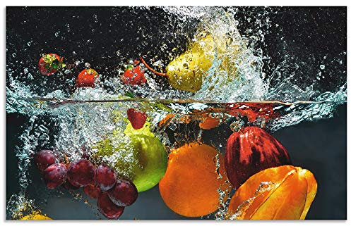ARTland Spritzschutz Küchenrückwand aus Alu für Küche Herd Spüle 80x50 cm (BxH) mit Motiv Essen Obst Früchte unter Wasser Erbeeren Trauben Orange S6JP