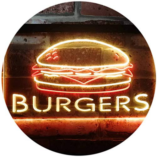 ADVPRO Hamburgers Burgers Fast Food Shop Open Dual Color LED Barlicht Neonlicht Lichtwerbung Neon Sign Rot & Gelb 300 x 210mm st6s32-i3149-ry