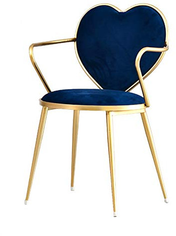 Family History Liebesform Sessel, nordischer Stil Restaurant Café Loungesessel Gold Eisenkunst Esszimmerstuhl Schminktisch Make-up-Stuhl Dekoration Möbel,Darkblue