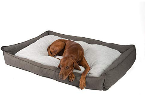 JAMAXX Premium Hundebett in edler Leinen-Optik/Orthopädisch Memory Visco Schaumstoff/Waschbar Bezug Abnehmbar, mit Wendekissen, Hochwertiger Hunde-Korb Hundekörbchen S-XL (120x90 (L), Grey)
