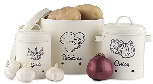 Navaris Vorratsbehälter Aufbewahrung Behälter für Lebensmittel - Vorratsdosen Set aus Eisen für Kartoffeln Zwiebeln Knoblauch - spülmaschinenfest