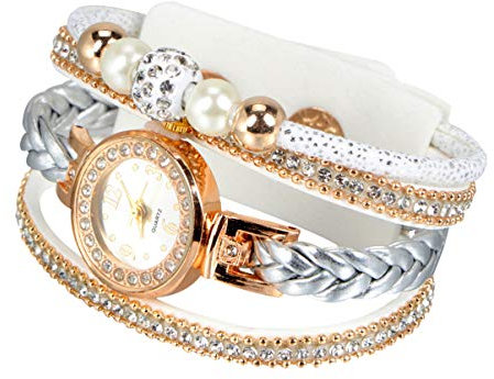 Hemobllo Kristall-quarzuhr Wickelarmband Aus Strass Armbänder Für Frauen Uhrarmband Uhren Frauen Mama Strumpffüller Armbanduhren Mit Strass Perlen Diamant Damen Weiß