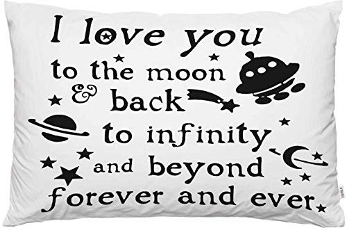 EKOBLA Kissenbezug mit Aufschrift I Love You To The Moon Back, handgezeichneter Buchstaben-Doddle-Design, Weltraum, Planet, Sterne, Dekor, Lendenwirbelkissen, Standardgröße, 50.8 x 76.2 cm