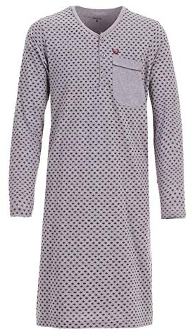 Henry Terre Chemise de nuit à manches longues pour homme avec poche de poitrine, gris, M