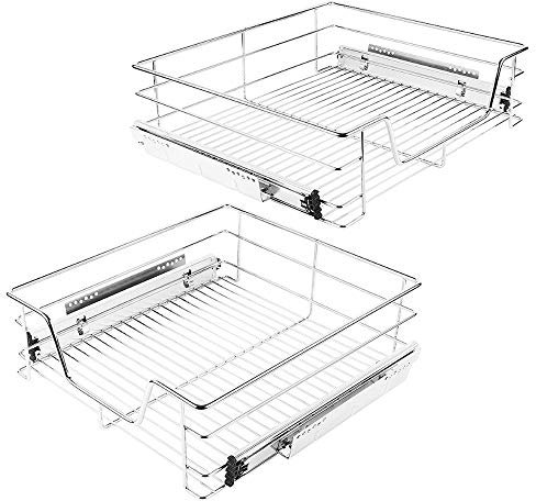 shunyi fashion 2X Teleskopschublade, 2 Ausziehkörbe für die Küchenunterschränke, 2 Einbauschublade mit Schienen, 60cm Schrankauszug Verchromt Küchenschrank Organizer
