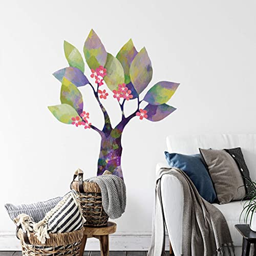 bunte Märchen Baum des Lebens Wandtattoo Kinderzimmer 84x100cm Wandsticker Küche selbstklebend florale Boho Deko Aufkleber