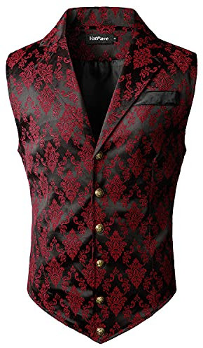 VATPAVE Herren Viktorianischer Anzug Weste Steampunk Gothic Weste X-Large Schwarz Rot