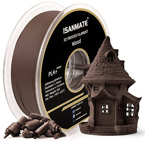 iSANMATE Wood PLA+ Filament 1.75mm, Sandale Holz Filament 3D Drucker Filament (20% Holzpulver + 80% PLA+), Matte Holzstruktur Maßgenauigkeit +/- 0,03 mm, 1KG Spool PLA+ Filament