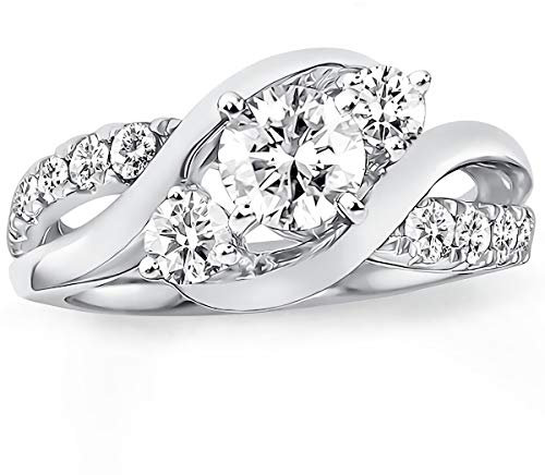 Molioaki Verlobungsring Damen 9 Karat (375) Ring Gold Damen Diamantring Brillantschliff 5A Zirkonia Ring 7/8kt Weißgold mit CZ-52