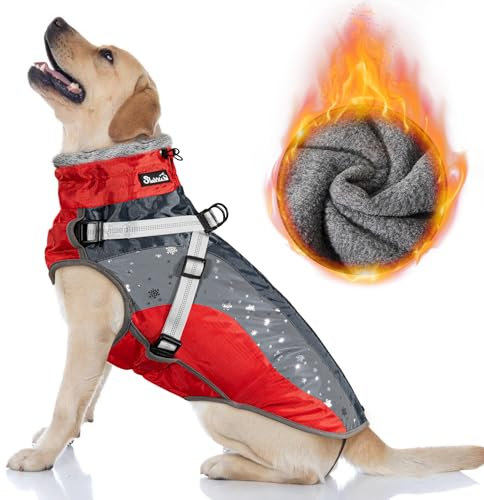Nasjac Winter Hundemantel mit abnehmbarem Geschirr, wasserdichte Fleece warm hundejacke für kleine mittlere große Hunde, reflektierende einstellbare pelzige Hundekleidung Outdoor Hunter Weste