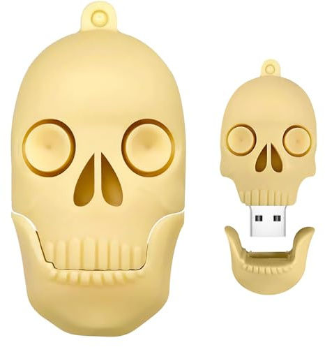 USB Stick 32GB Speicherstick in Schädelform, BorlterClamp USB 2.0 Flash-Laufwerk in Totenkopfform Lustiger Memory Stick Cooler Flash Drive (Beige)