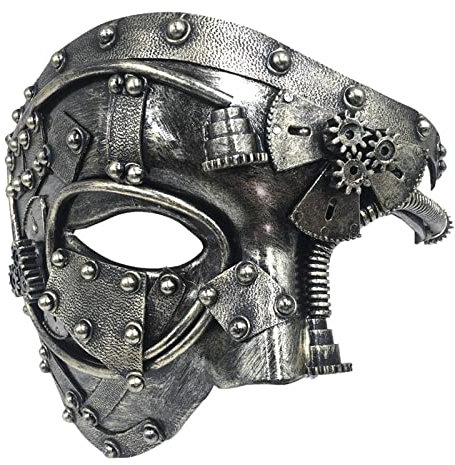 Yeeda Masque Steampunk en métal, visage Steampunk en métal, mascarade Ma-sk, masque vénitien pour homme, demi-visage rétro pour carnaval, Halloween, fête